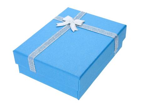 Pudełko do biżuterii, delikatnie połyskujące z kokardą / 9x7x3cm / niebieski / 1szt
