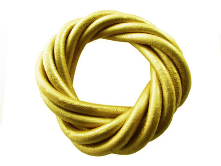 Rzemień naturalny 5mm, gładki, okrągły / żółty / metaliczny / 1m