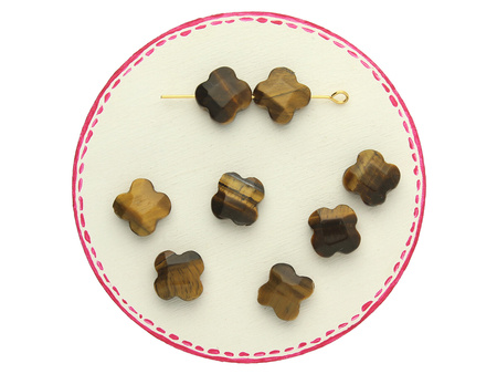 Tygrysie oko / koniczynka fasetowana / 12x12mm / otwór 1mm / grubość 5mm / 1szt
