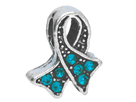 Wstążka pokonaj raka Glamm™ / przekładka / 7 cyrkonii / 11x14x7mm / srebrny, Teal / ot. 5mm / 2szt